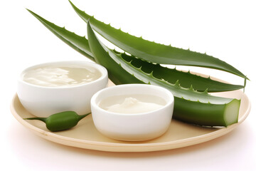 Generative AI, illustrations, cosmetic cream lotion with natural green fresh aloe vera.