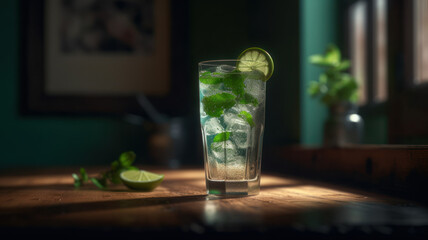 Mojito cocktail and cocktail shaker Generative AI