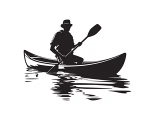 Foto op Canvas Silhouette of person cruising on lake with canoe © 67Mhz