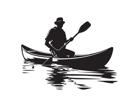 Silhouette of person cruising on lake with canoe