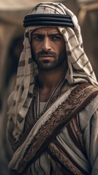 Portrait of an arabic man wearing dishdash kandura, closeup ai, ai generative, illustration