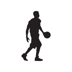 monochrome basketball player, simple vector  silhouette, white background