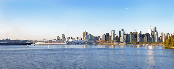 Vancouver City skyline. Downtown area. British Columbia, Canada.  Early Morning Panoramic View