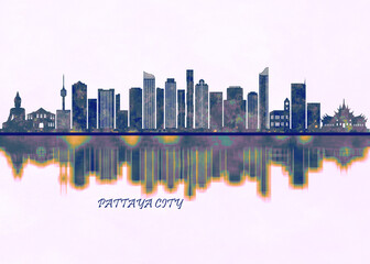 Naklejka premium Pattaya City Skyline. Cityscape Skyscraper Buildings Landscape City Background Modern Art Architecture Downtown Abstract Landmarks Travel Business Building View Corporate