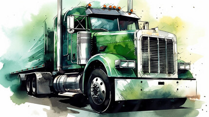 semi  truck illustration vintage retro watercolor