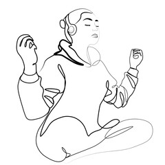 Continuous drawing of a girl in yoga with one line.