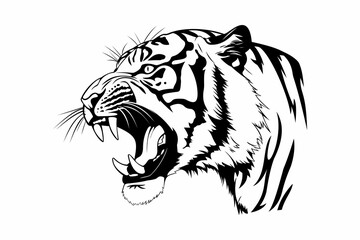 Roaring tiger logo. Tiger growling, grinning vector illustration on a white background. Beautiful, breathtaking tiger.