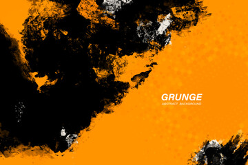 Black and yellow abstract background with brushstroke and halftone style.	
