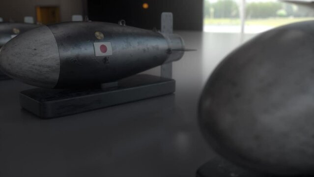 Nuclear Missile with flag of Japan. Weapons of mass destruction. Nuclear, chemical weapons, radiation