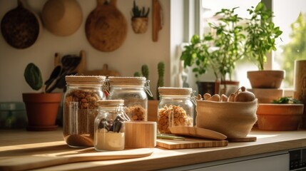 Fototapeta na wymiar Green Cuisine: A Sustainable and Eco-Friendly Kitchen. Generative AI