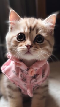 A cute baby cat wearing a pink dress ai, ai generative, illustration