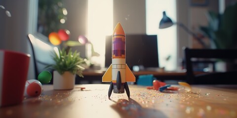 Toy rocket takes spewing smoke, The symbol for success is Start-up education and knowledge, Start up business, generative ai	