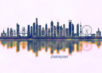 Shanghai Skyline. Cityscape Skyscraper Buildings Landscape City Background Modern Art Architecture Downtown Abstract Landmarks Travel Business Building View Corporate