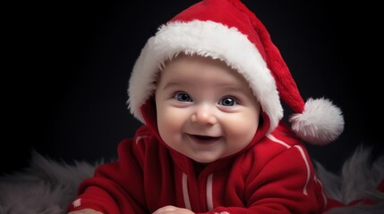cute baby wearing Christmas clothes or santa clothes