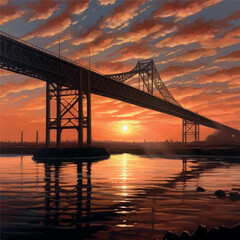 Fototapeta na wymiar the sun rising over the bridge image
