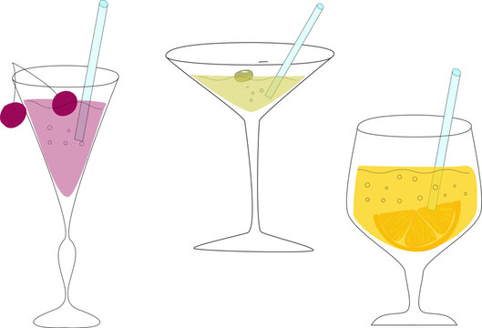Drinks fruity berry summer compotes cocktails. Vector EPS10