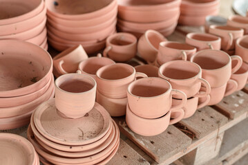 Unfinished ceramics works.
