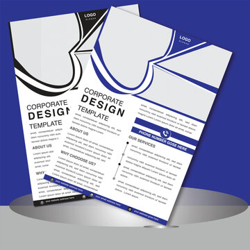 corporate blue and black colors business flyer design template. free vector Boucher cover layout half page A4 size modern new and Creative organic and geometric shape out look Fissionable  Meaningful 