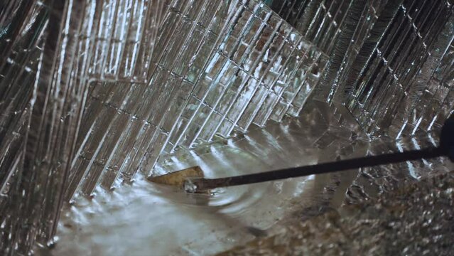 The process of galvanizing metal, the working processes of the hot-dip galvanizing plant, metal production, shooting in slow motion