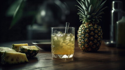 Fototapeta na wymiar Pineapple cocktail. Summer refreshing tropical drink Generative AI