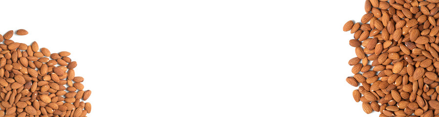 Banner,lot of almonds white background, isolate.