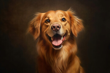 portrait of a smiling dog with brown background