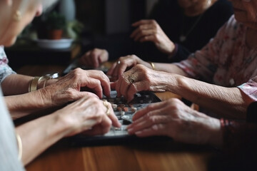 elderly women at home at the tablet do needlework, craft, make essential oils, ai generation