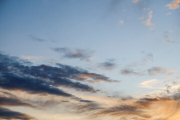 The sky above the setting sun and some clouds