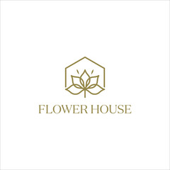 Line art Flower and house logo vector