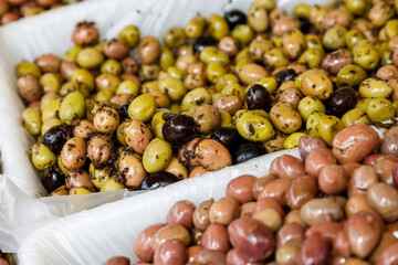 Olives with spices were put up for sale