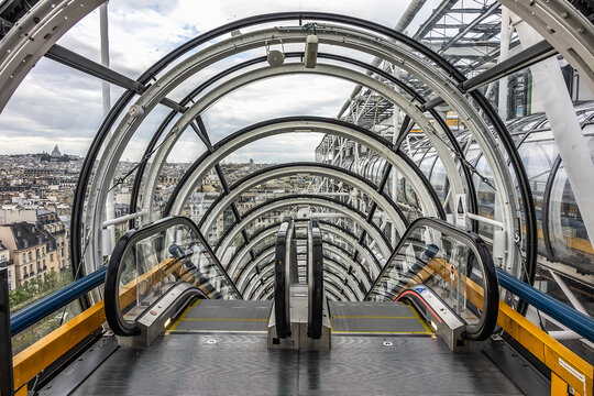 Fragments of high-tech architecture of Paris Centre Georges Pompidou. Paris. France. MAY 13, 2023.