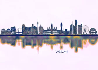 Wall murals Watercolor painting skyscraper Vienna Skyline. Cityscape Skyscraper Buildings Landscape City Background Modern Art Architecture Downtown Abstract Landmarks Travel Business Building View Corporate