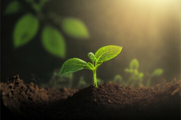 Thriving in Sunlight: A Young Green Plant Growing in Nutrient-Rich Soil