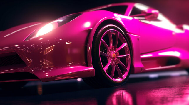  Closeup on front of generic and unbranded pink cars ,sport car wallpaper Ai Generative