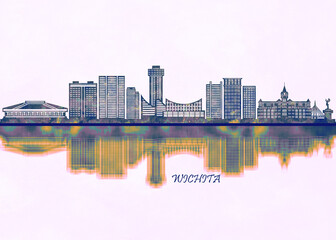 Wichita Skyline. Cityscape Skyscraper Buildings Landscape City Background Modern Art Architecture Downtown Abstract Landmarks Travel Business Building View Corporate