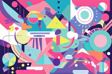 Vibrant Vector Flatlay: A Playful Display of Colorful Abstract Shapes