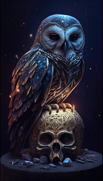 Stunning Render of a Cosmic Owl Composed of Intricate Details and Mesmerizing Colors