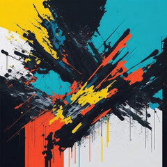 An abstract composition of vibrant contemporary art movements, creating a dynamic and expressive image
