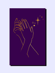 Elegant hand silhouette, gold and stars, luxury brand for beauty salon, manicure, banner or poster to the interior.