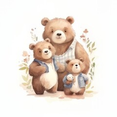 watercolor teddy bear family with Generative AI technology