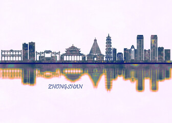 Obraz premium Zhongshan Skyline. Cityscape Skyscraper Buildings Landscape City Background Modern Art Architecture Downtown Abstract Landmarks Travel Business Building View Corporate