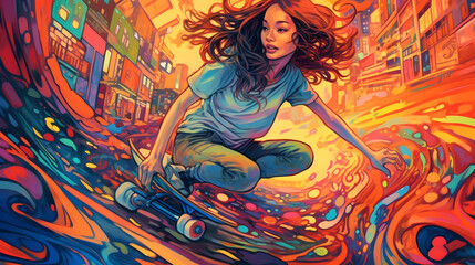 Obraz na płótnie Canvas colorful skating woman generated with AI