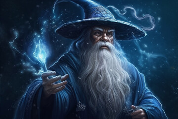 Fantastic wizard making spells illustration. Ai generated