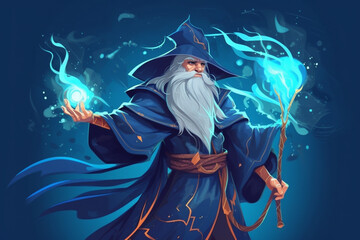 Fototapeta premium Fantastic wizard making spells illustration. Ai generated