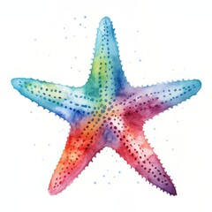watercolor starfish on a white background with Generative AI technology