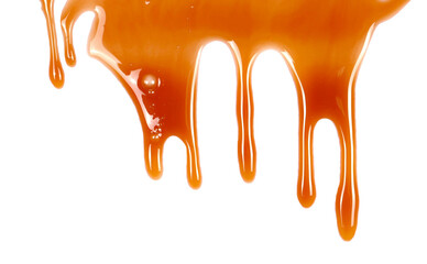 Cream dessert sauce, chocolate flavored dessert topping, puddle isolated on white, top view - obrazy, fototapety, plakaty