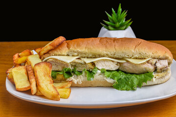 chicken sub with  lettuce and cheese