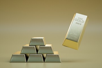 gold bars isolated on golden background. 3d render