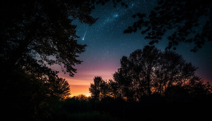 Silhouette of tree back lit by Milky Way generated by AI