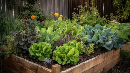 Nurturing Nature: Organic Garden Bed Brimming with Healthy Plants. Generative AI